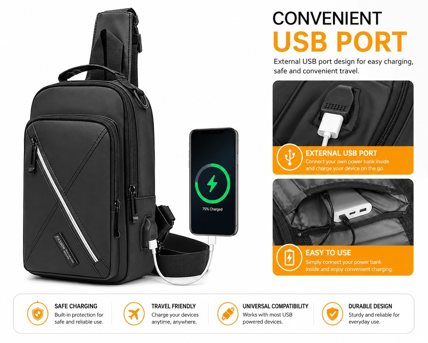 Multipurpose Crossbody Shoulder Bag Travel Hiking Daypack for Men & Women US
