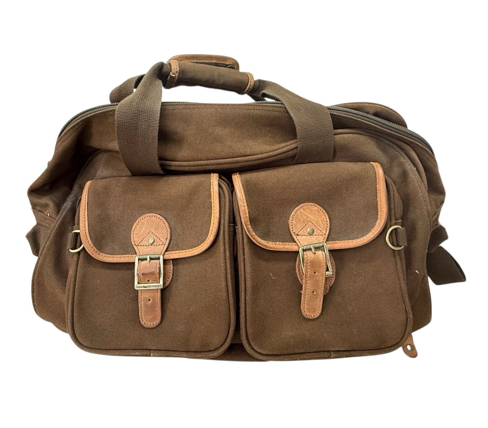 Cabelas Brown Olive Canvas & Leather Large/XL Duffle Bag Fishing Hunting Camping