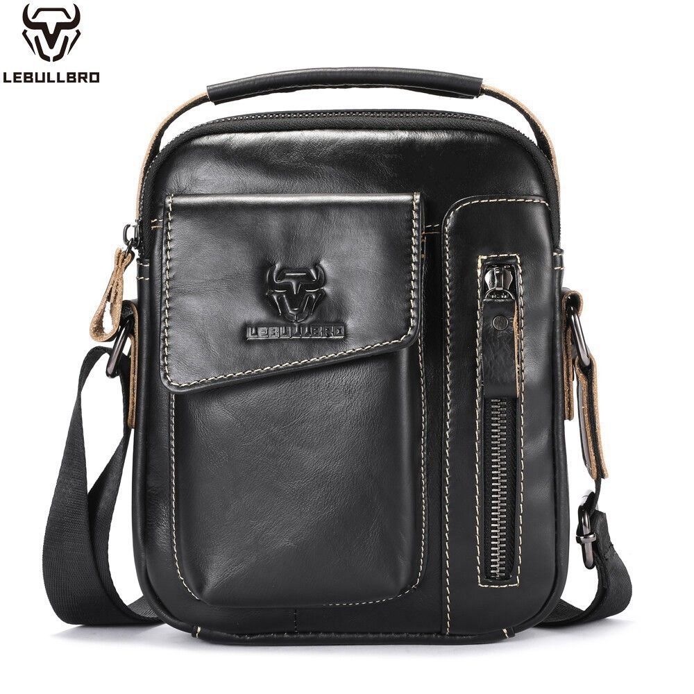 LEBULLBRO Men’s Genuine Leather Crossbody Bag Sling Bag & Shoulder Chest Bag