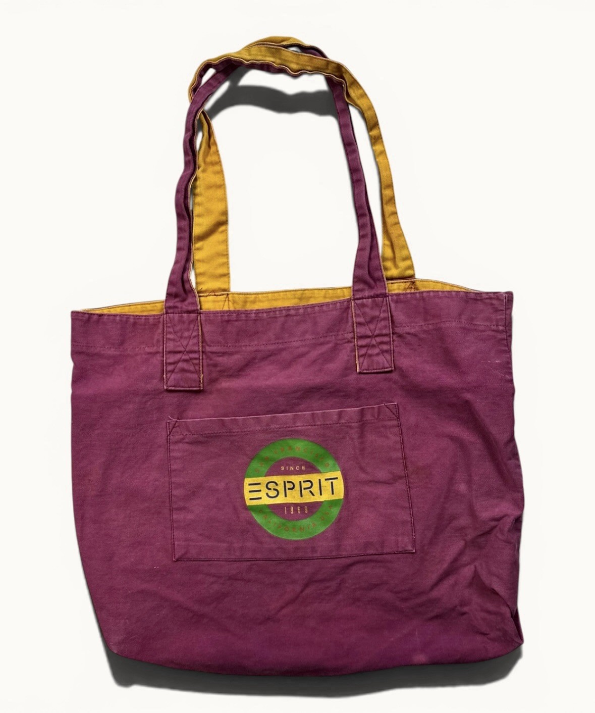 Vintage Esprit Spellout Tote Bag Cotton 80s USA Purple Beach Surf