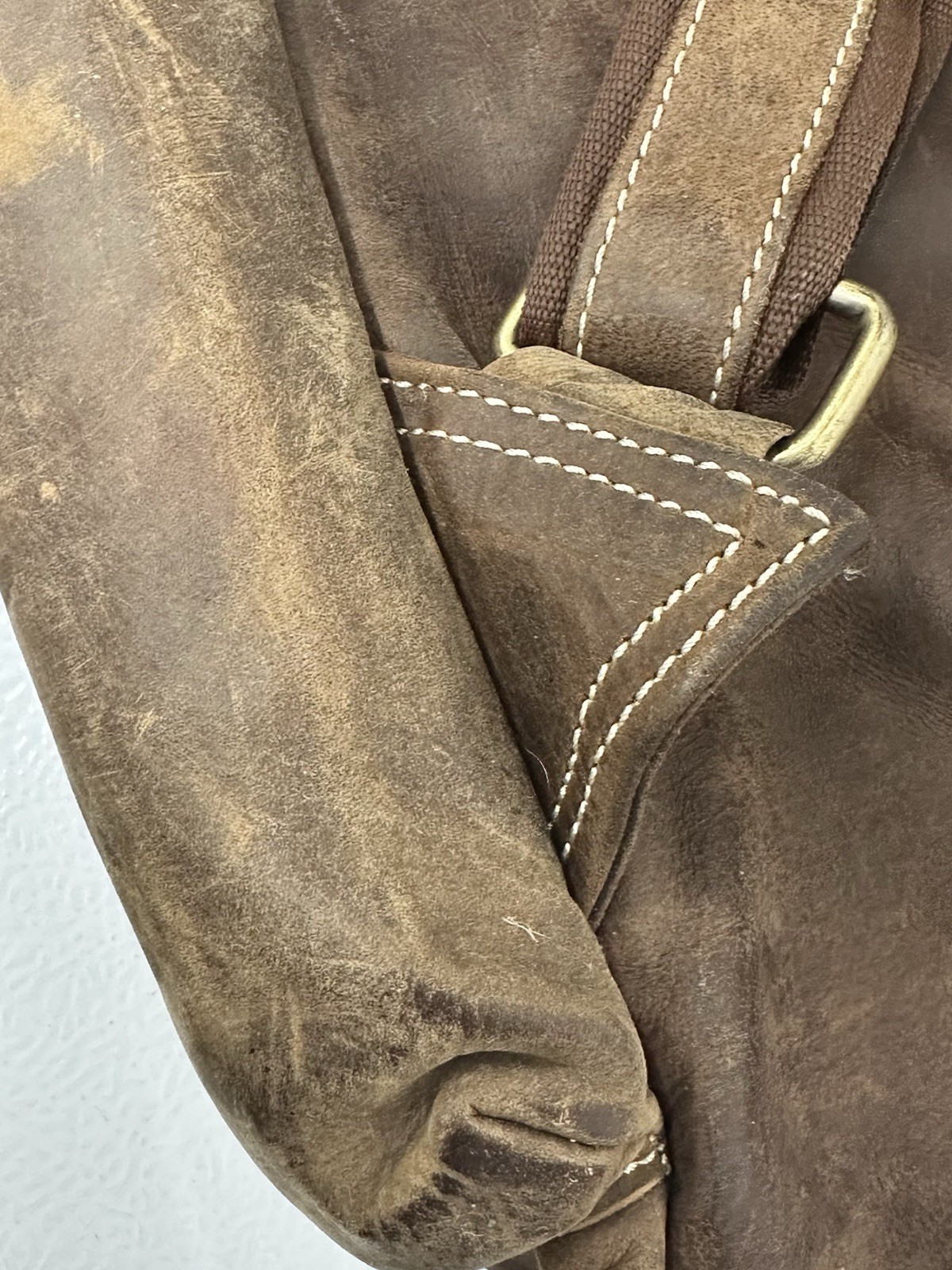 Sam’s Buffalo 18″ DISTRESSED VINTAGE LEATHER BACKPACK – Handmade, Needs Repair
