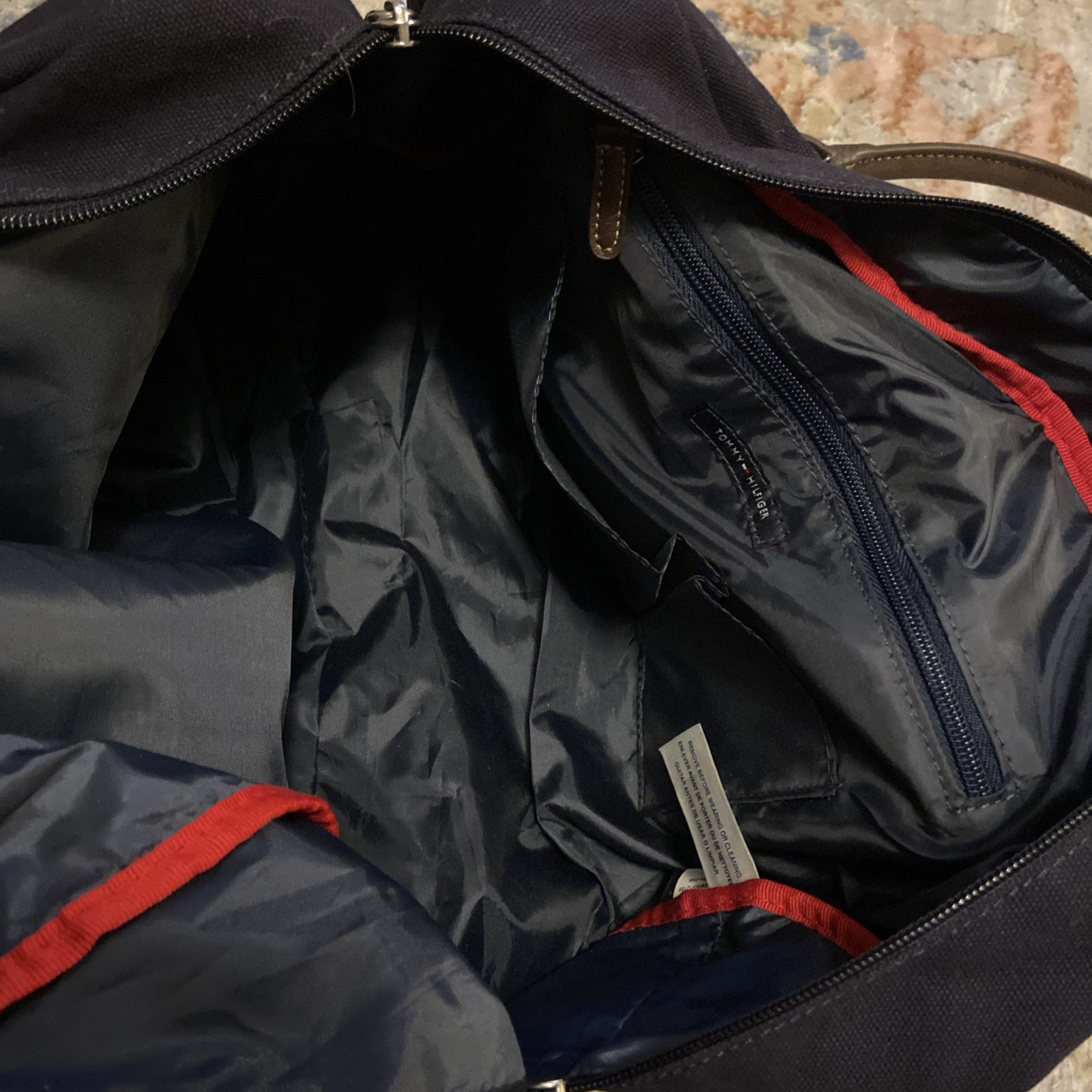 Tommy Hilfiger Weekender Duffle Bag Navy Unisex Canvas Blue Red Brown