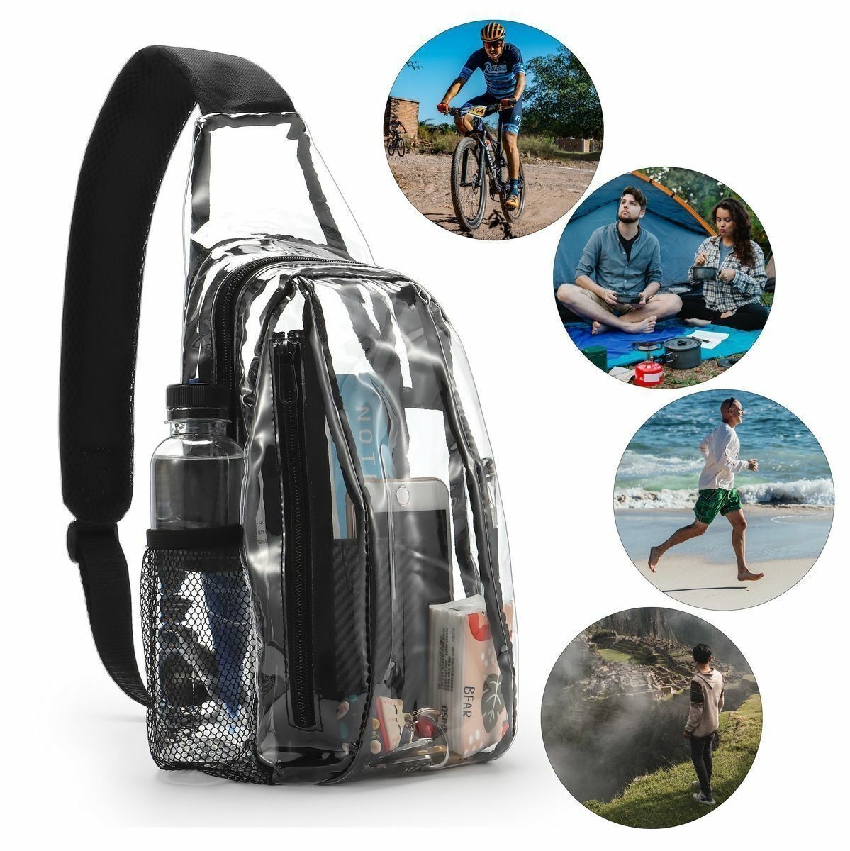 Clear PVC Sling Bag Transparent Stadium Shoulder Crossbody Chest Pack Adjustable