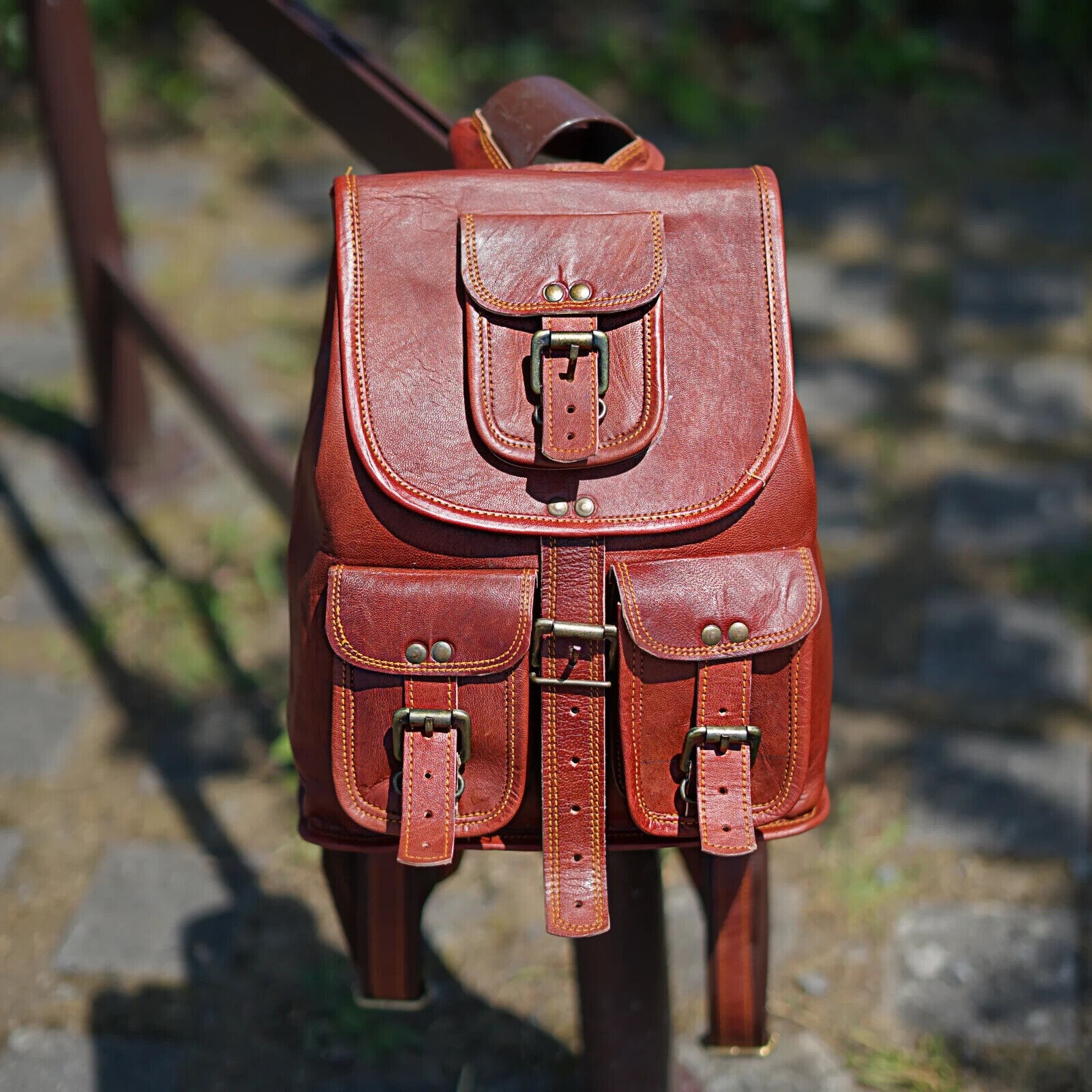 New 15″ Lambskin Leather Backpack Bag Men Vintage Laptop Rucksack Satchel Travel