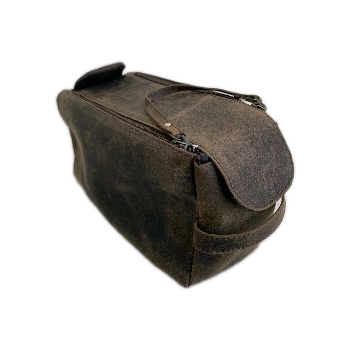 Komalc Premium Buffalo Distressed Leather Toiletry Bag Travel Dopp Kit Mens