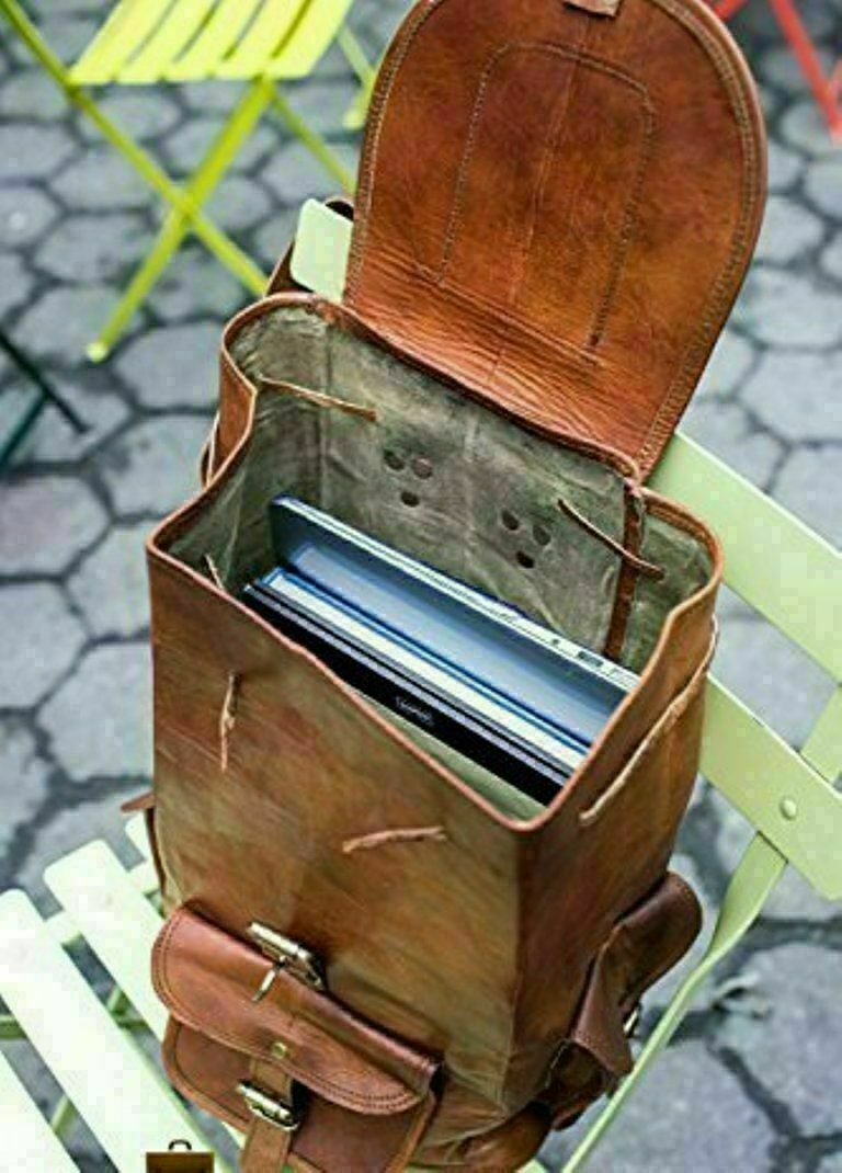 Handmade 18″ Backpack Genuine Vintage Goat Leather Laptop Rucksack Travel Bag