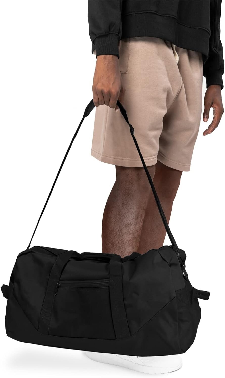 Large 21-Inch Black Duffle with Dual Handles & Adjustable Strap for Easy Carry