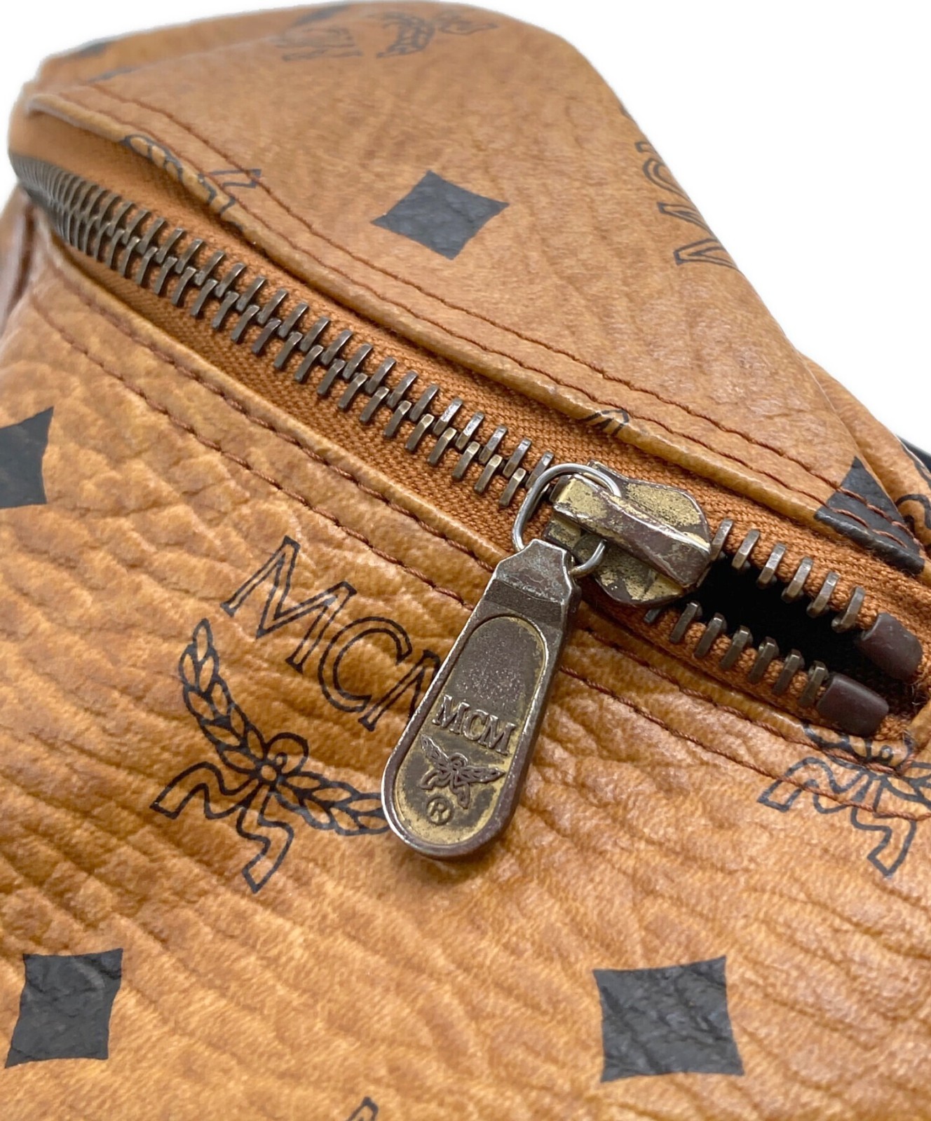 MCM Visetos Auth Belt Waist Pouch Crossbody Sling Bag Cognac Brown Zip Monogram