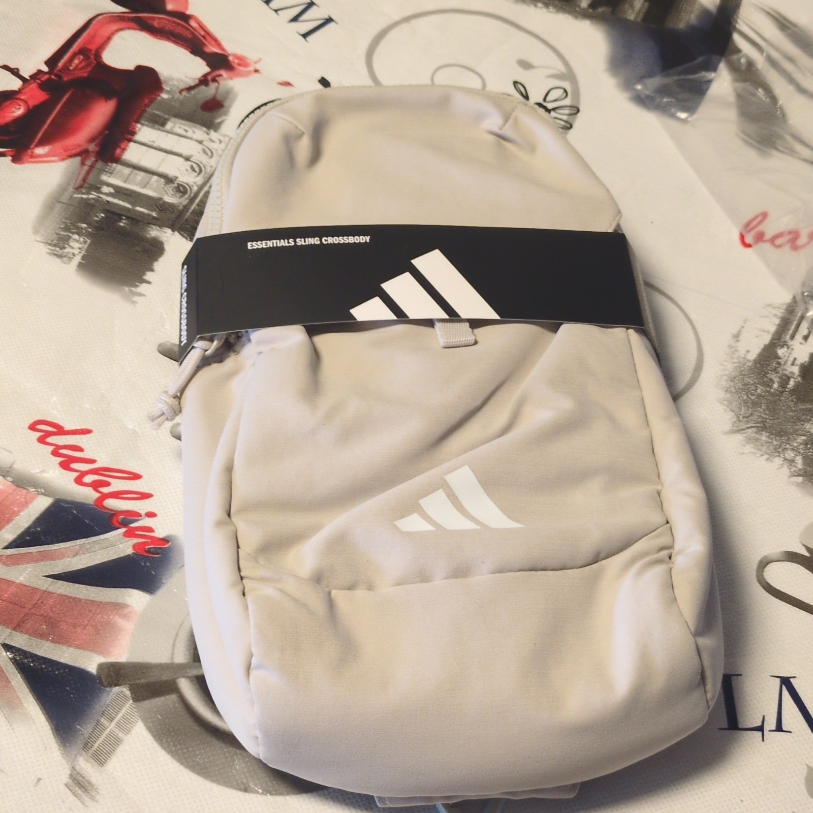 adidas Essentials Sling Crossbody Beige Adjustable Strap Internal Pockets