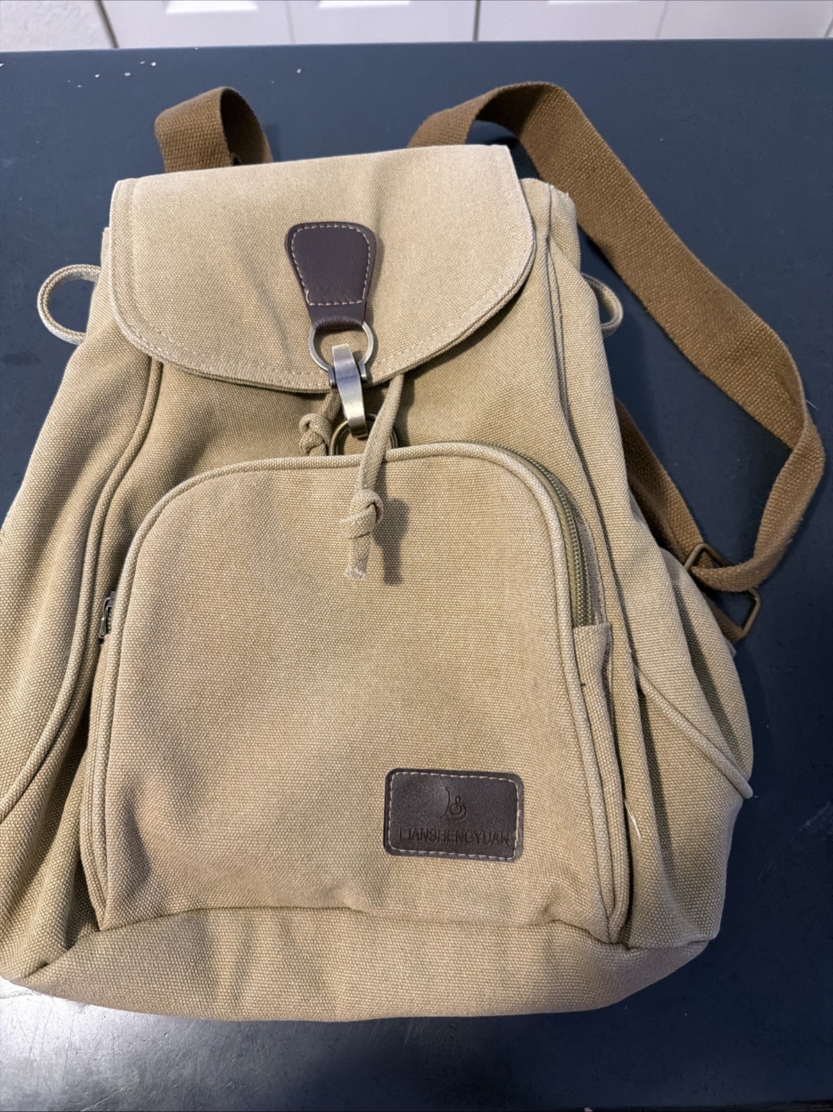 Lianshengyuan Canvas Backpack Rucksack Tan Brown Small Casual Travel School Bag