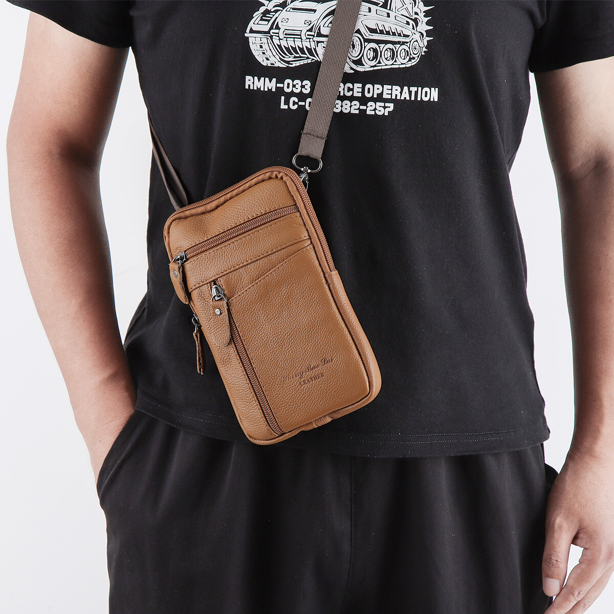 Men Fashion Leather Phone Pouch Belt Bag Shoulder Crossbody Waist Pack Handbag