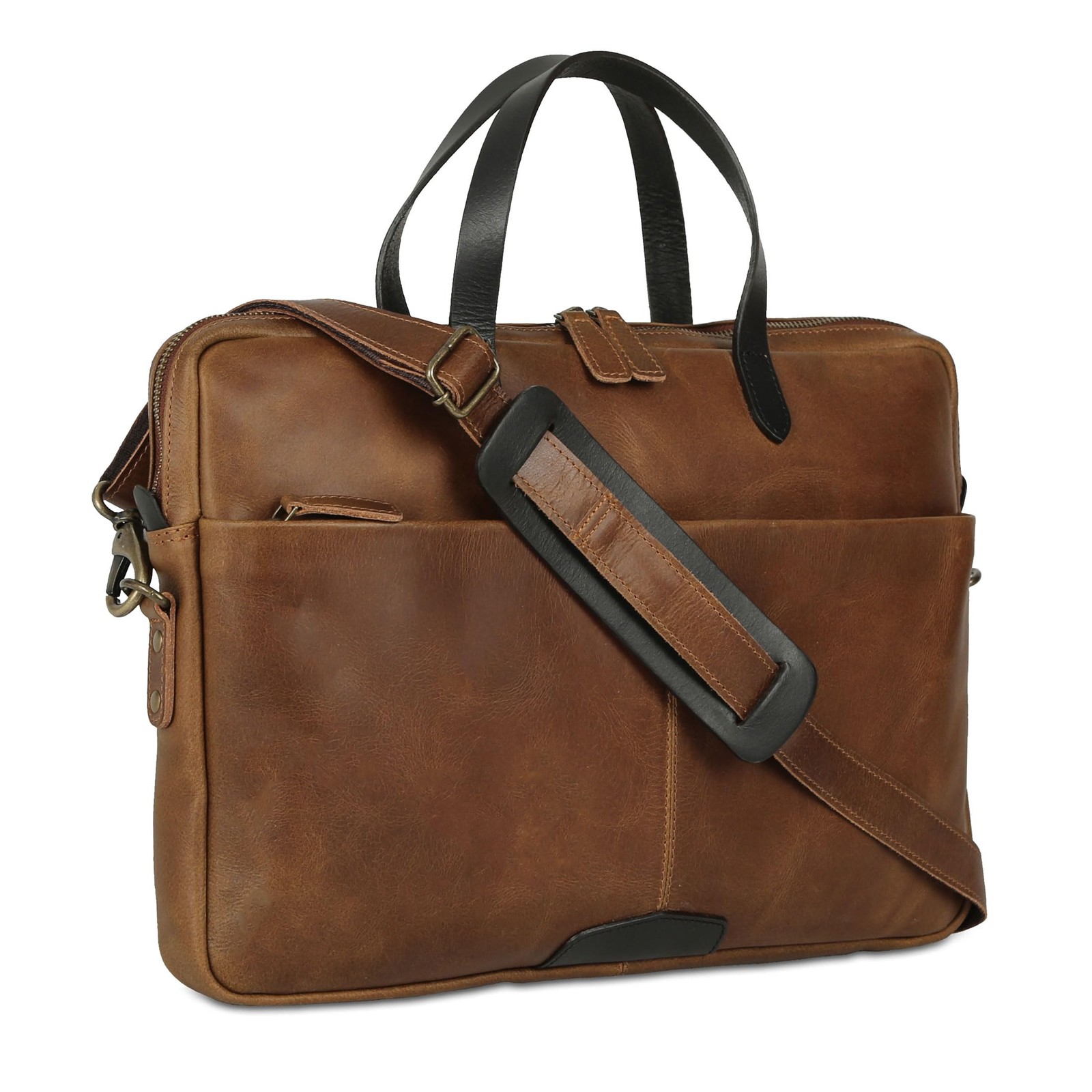 15.5 Inch Leather Laptop Sleeve with Trolley Strap – Slim Genuine Leather Bag…