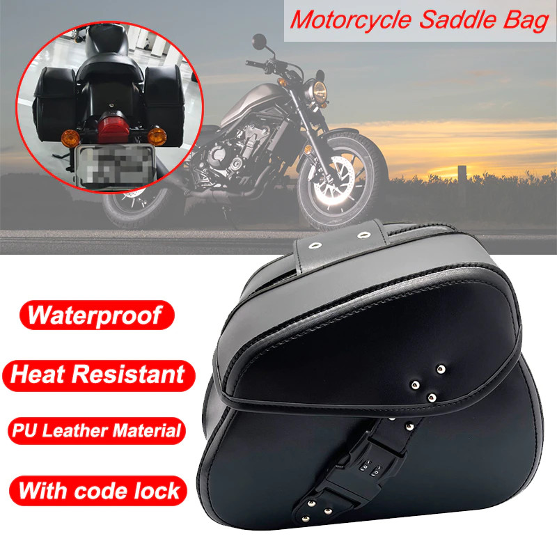 Left Right Universal PU Leather Motorcycle Code Lock Saddlebag Side Tool Luggage