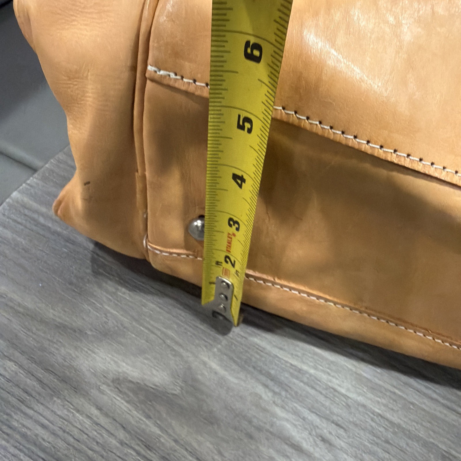16 inch Handmade Leather Tan Small Duffle Purse Vintage Bag Boho Y2K