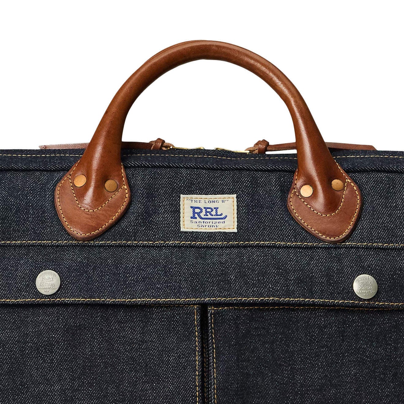 RRL By Ralph Lauren Leather-Trim Indigo Denim Briefcase Indigo