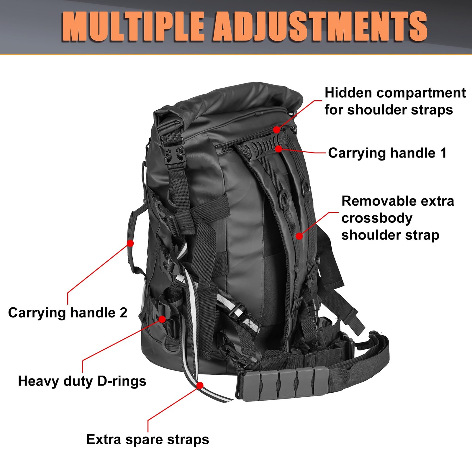 Expandable Motorcycle Travel Luggage Sissy Bar Bag Tail Bag Motorcycle Backpack:
