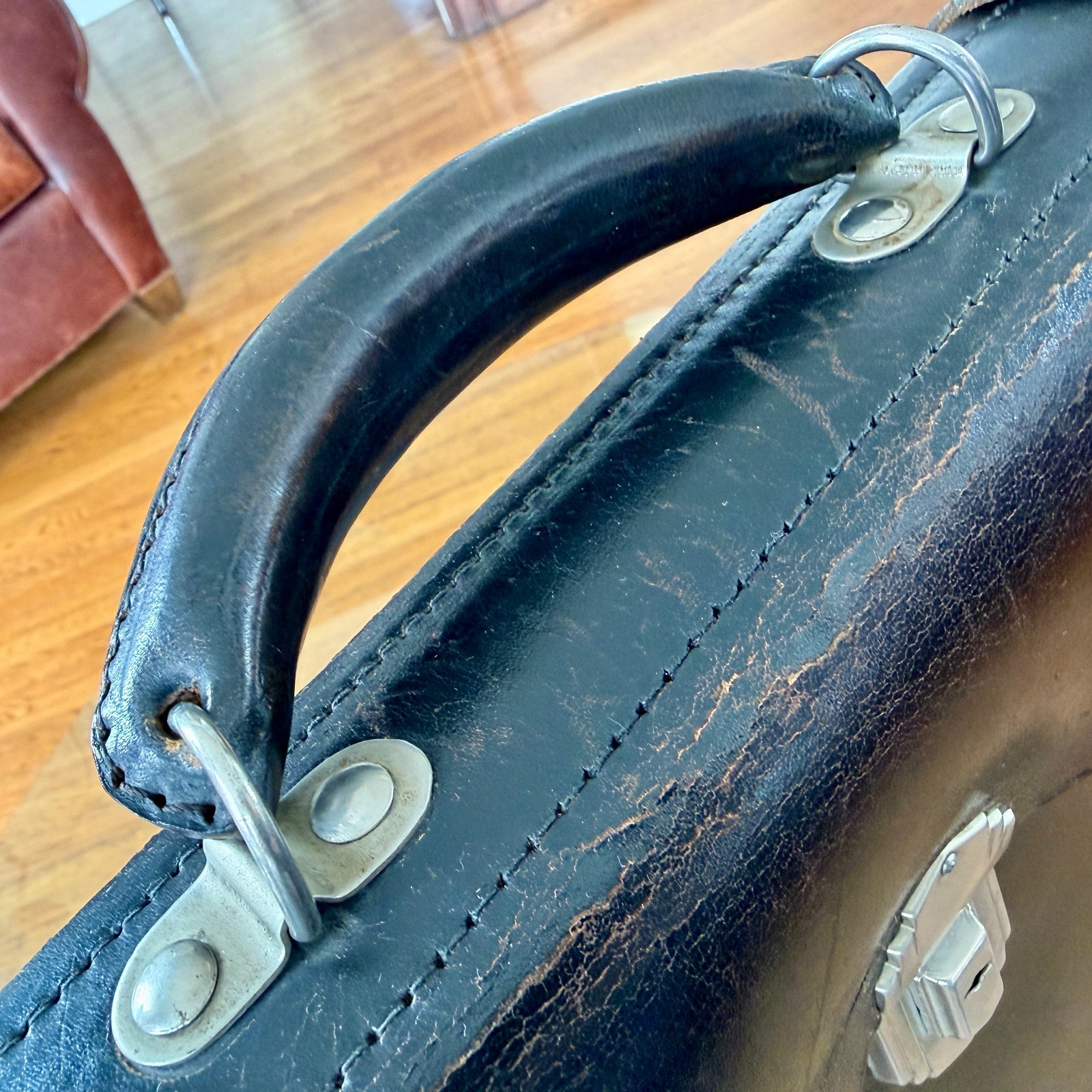 1920s Leather Briefcase Satchel Bag Double Strap Messenger MacBook Pro Blk Vtg