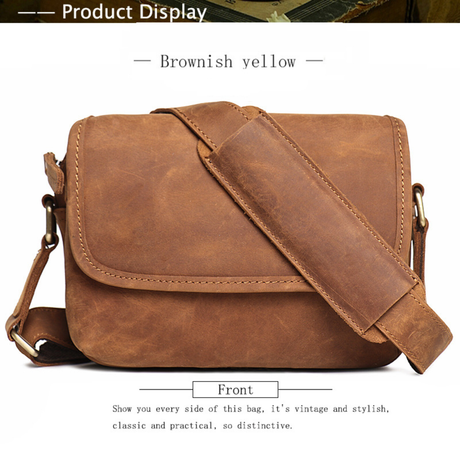 Men Retro Leather Crossbody Messenger Bag Shoulder Satchel for Work Travel