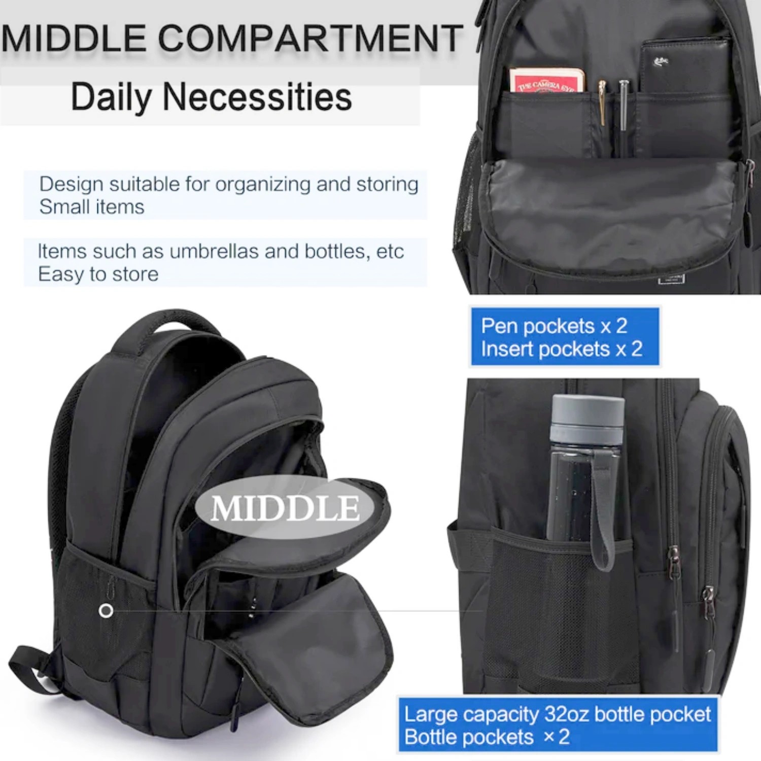 OIWAS 17.3″ Laptop Backpack Men Business Travel Backpack Daily Leisure Bag Black