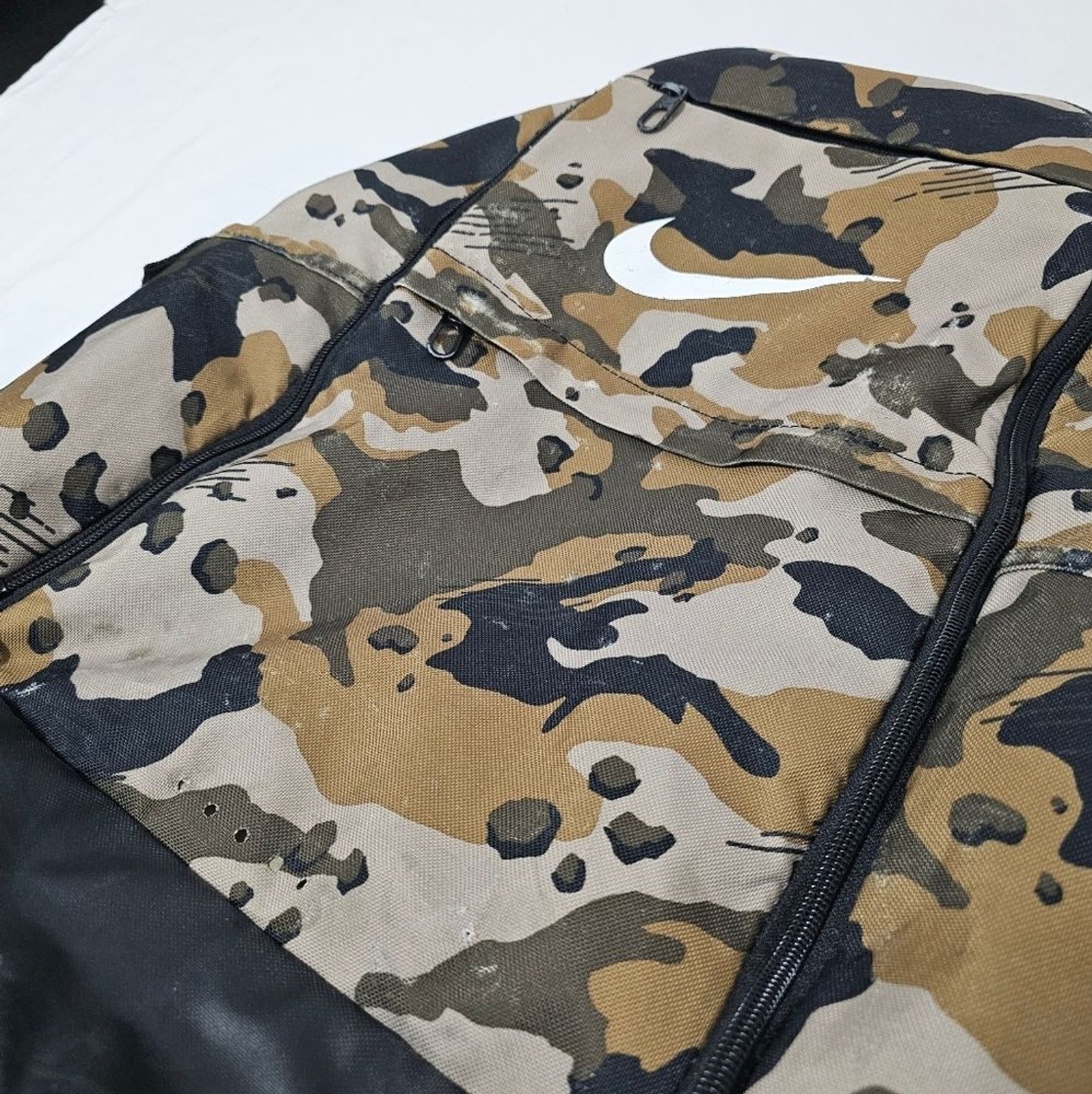 Nike BA5883 Camo Print Backpack – Tan Black White – Durable 100% Polyester