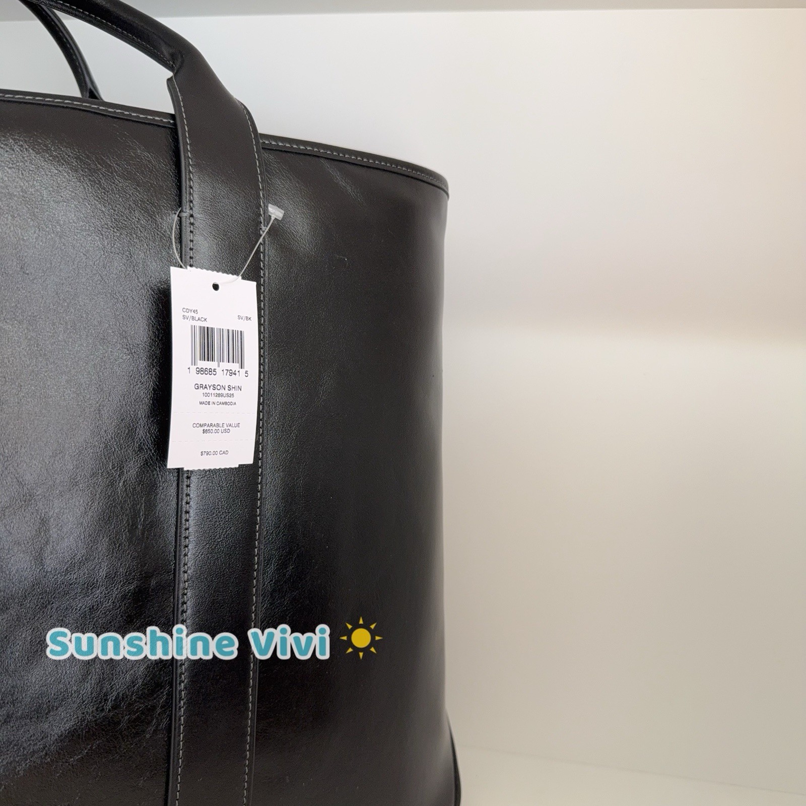 NWT Coach Grayson Tote Bag Charm CDY45 Silver/Black Shiny smooth Calf Leather