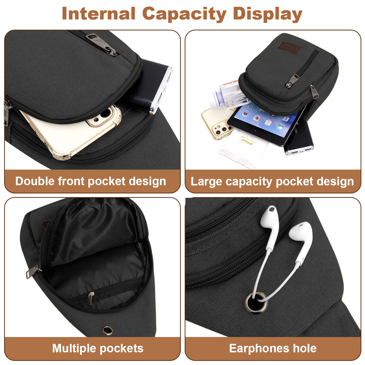 Men’s Sling Backpack Anti-theft Shoulder Crossbody Chest Bag Fanny Pack USB Port