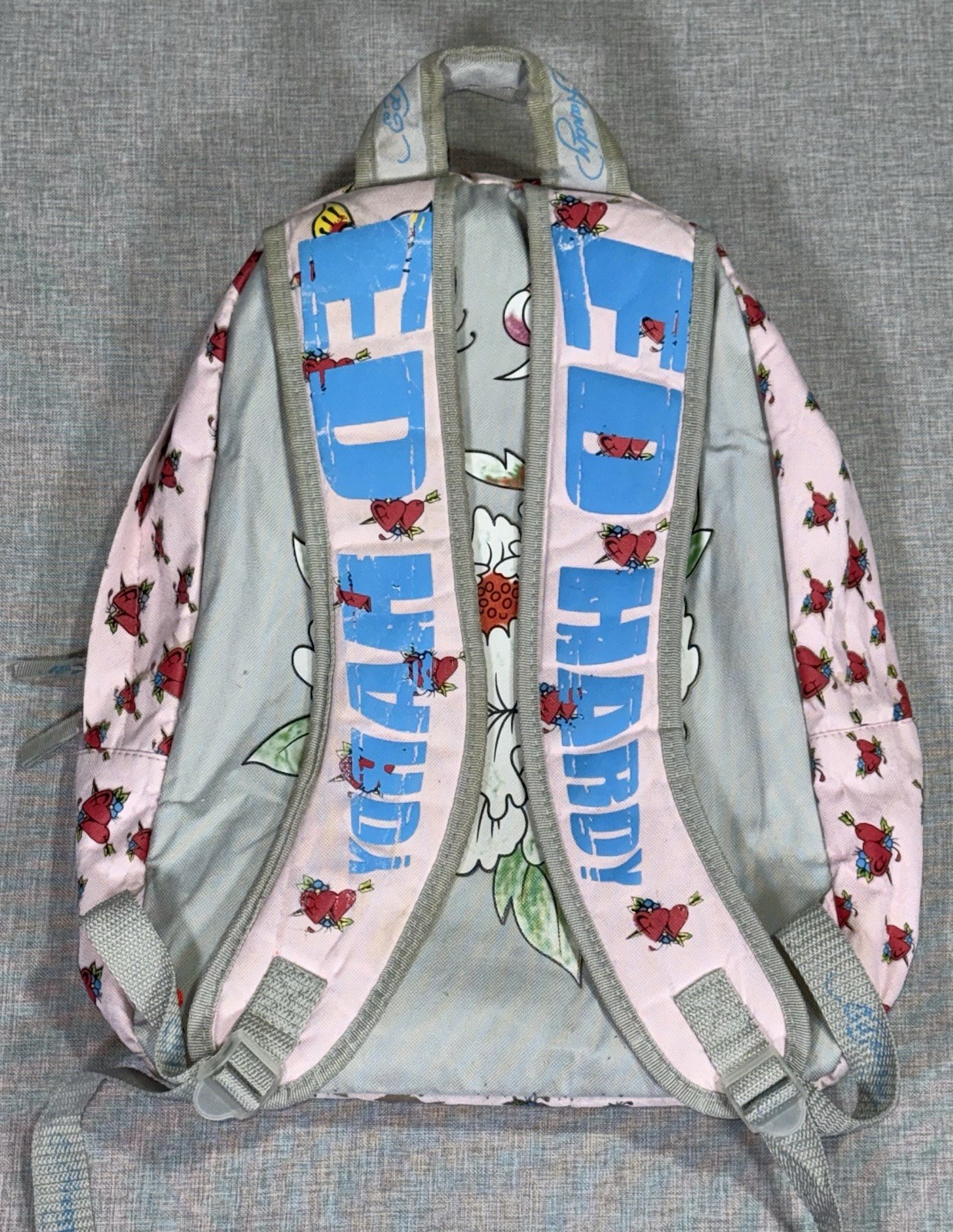 VTG Y2K Ed Hardy All Over Rose Print Leopard Embroidered Backpack Bag 17” 2000s