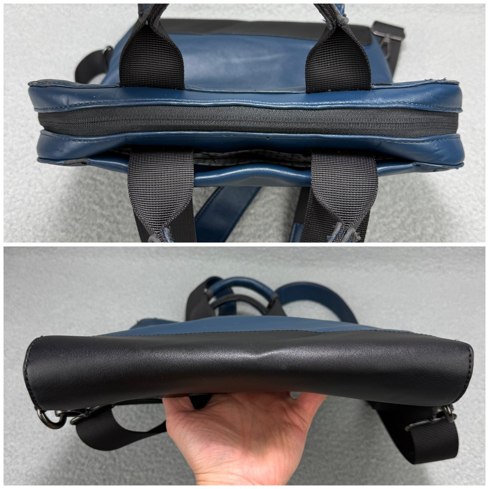 Moleskine Backpack Navy Blue Vertical Device Bag Faux Leather Laptop Mens Womens