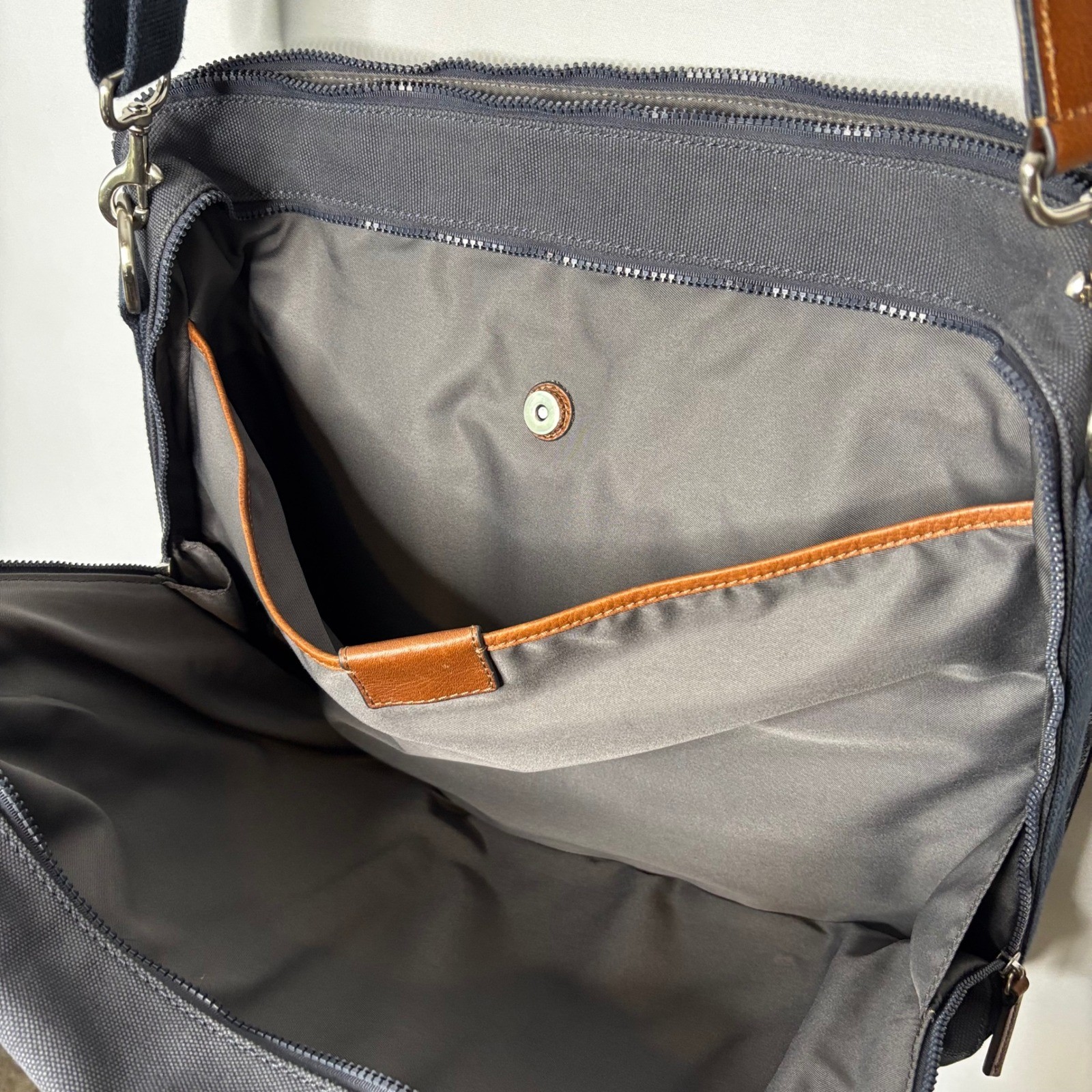 Fossil Estate Canvas Leather Messenger Computer Travel Bag Briefcase Gray Canvas