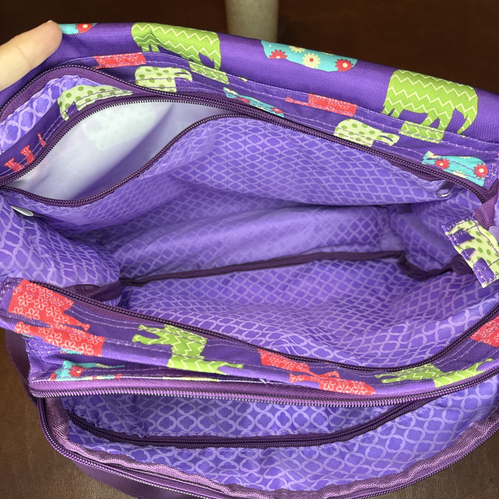 J World New York Canvas Messenger Bag Purple Elephants 14.5”