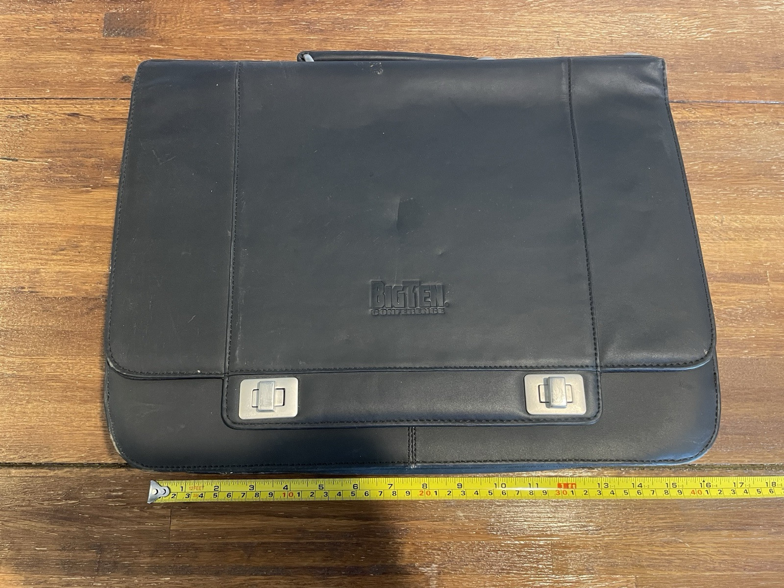Big Ten Black Leather Folder Computer Travel Business Bag Leeds Briefcase