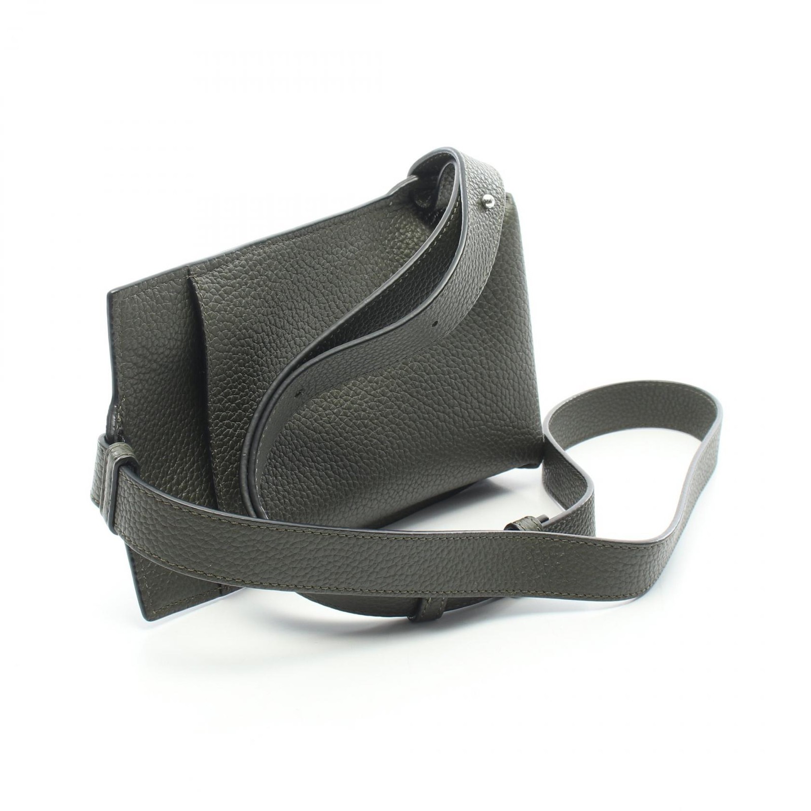 LOEWE Brand Vertical T-Pocket Waist bum belt bag C500P02X02 leather Khaki Used