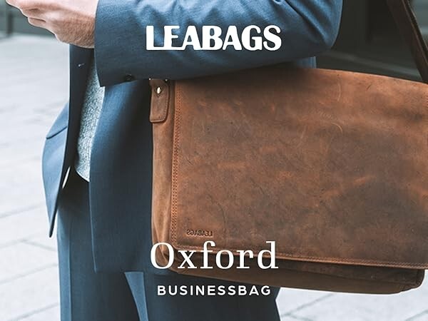 LEABAGS Oxford Muskat Leather W Green Stitch Messenger Bag 16” Free Pencil Case