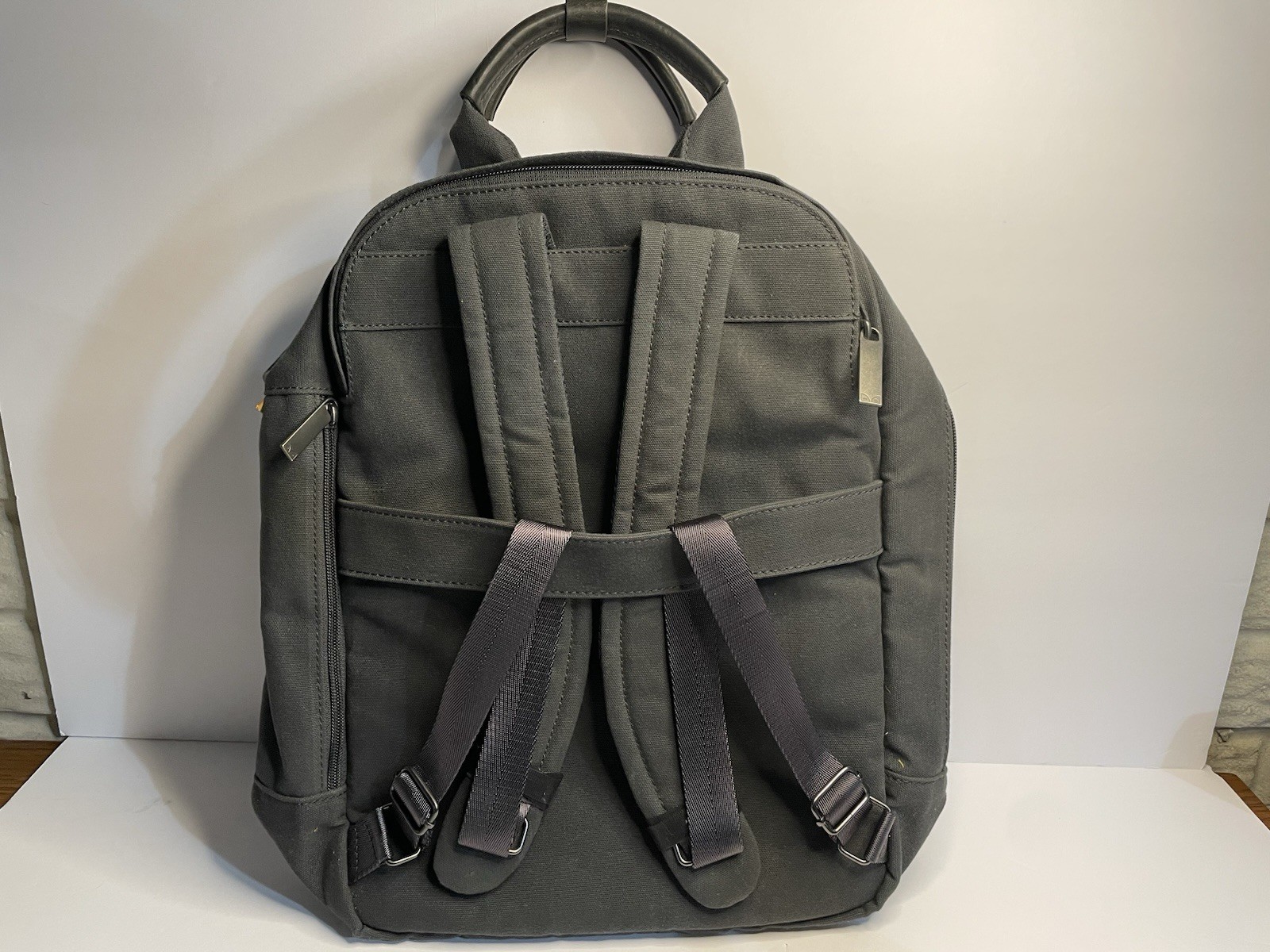 Day Owl DayPack Mini Waxed Canvas Backpack Padded Leather Handles Gray