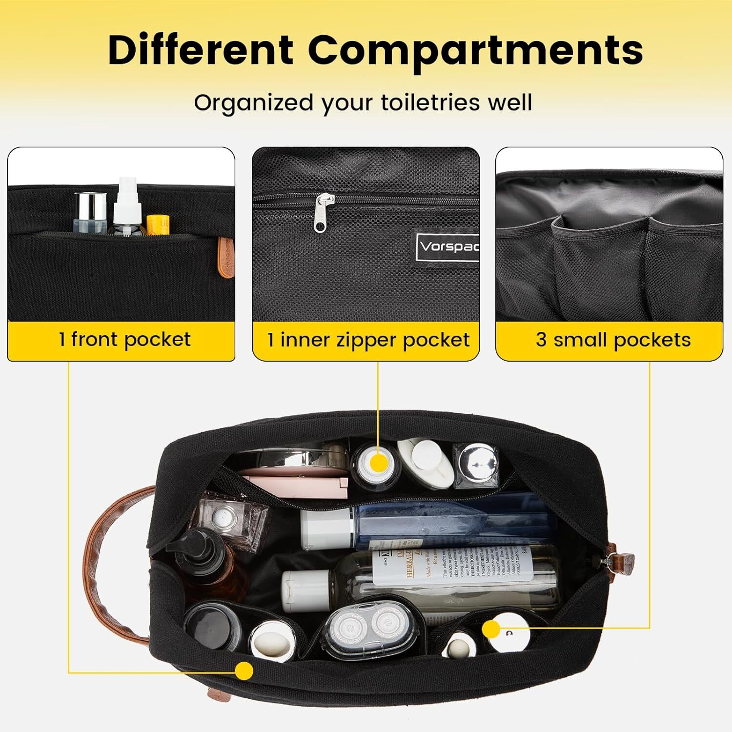 Vorspack Toiletry Bag Hanging Dopp Kit for Men Water Resistant Canvas Shaving Ba