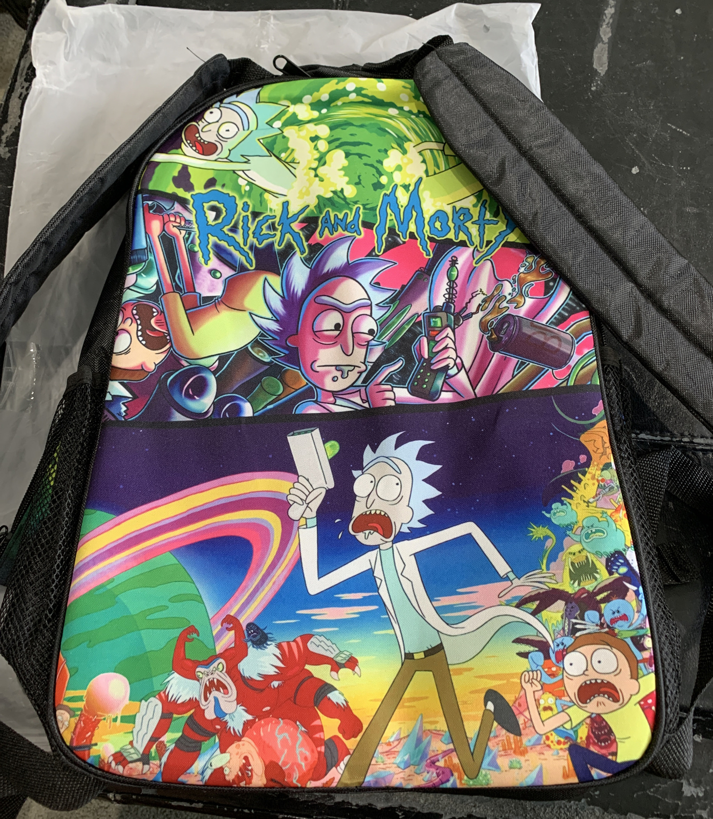 Rick and Morty Acid Trip Reversible Rare Backpack W/Coin Purse(2) – New!