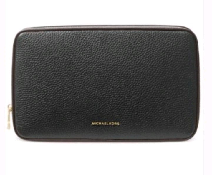 Michael Kors Tech Organizer Pebbled Leather Black New