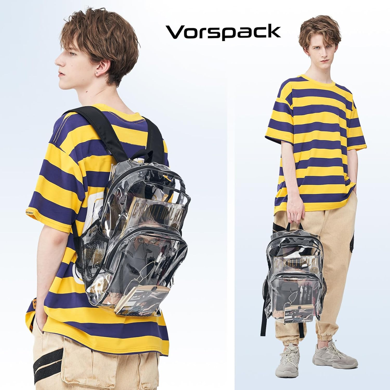 Clear Backpack Heavy Duty PVC Transparent Backpack with Reinforced Strap Stitche