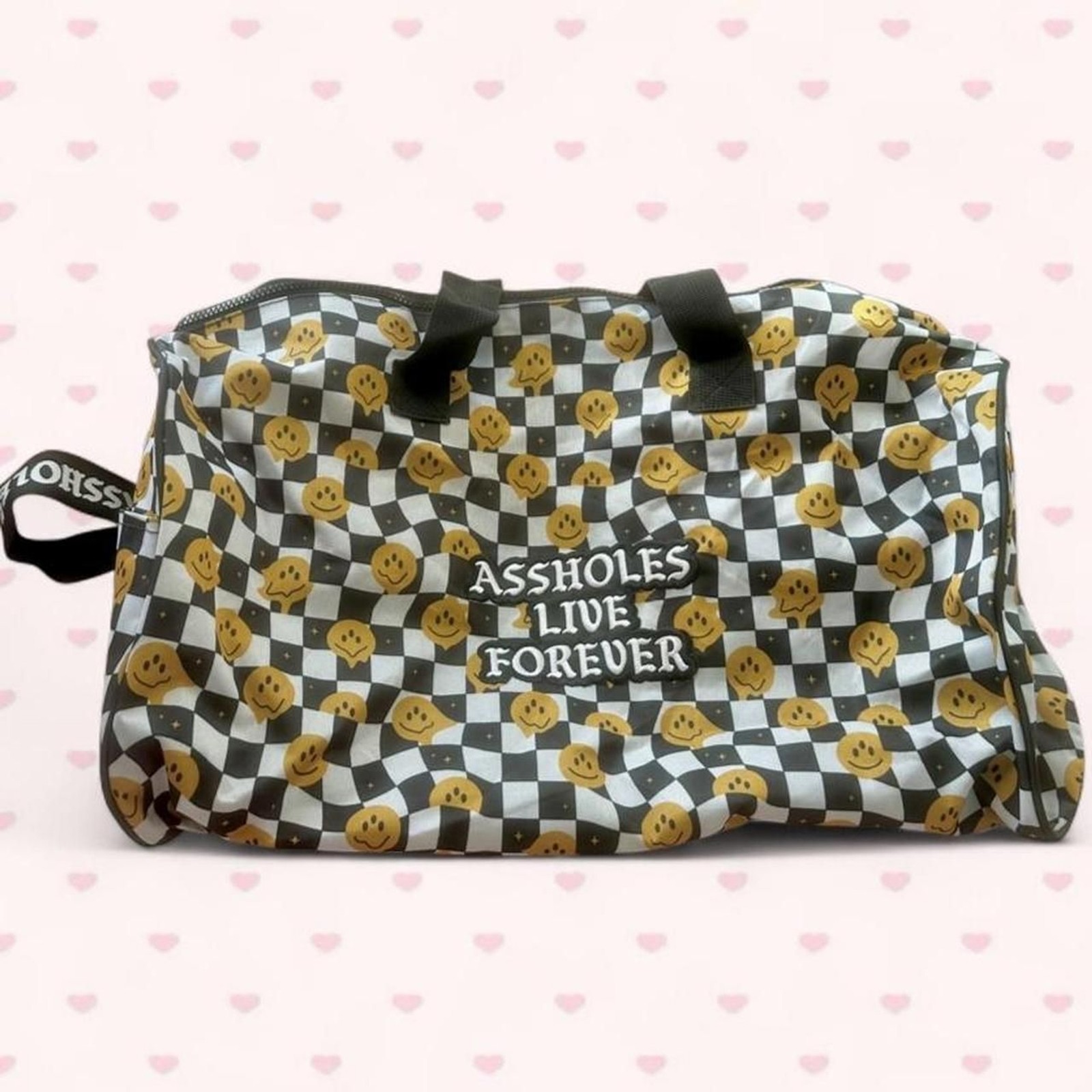 A$$holes Live Forever Checkered Duffel Bag “Have a Nice Trip”