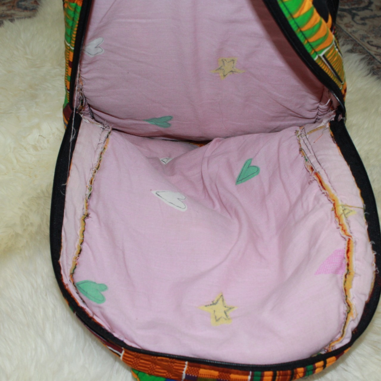 African Print Handmade Lightweight Cotton 3 Section Book Bag Rucksack Backpack
