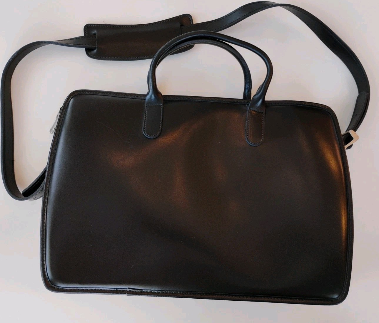 NWOT Jack Georges Leather Briefcase Milano Collection Black 15.5×10.5 Read, USA