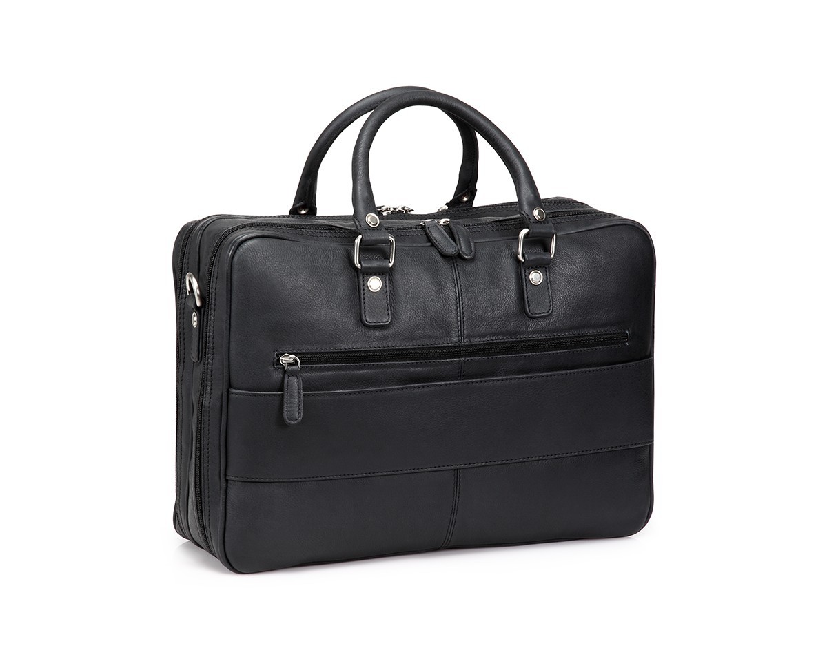 Full Grain Leather Laptop Messenger Bag, Double Zip Satchel Padded Compartment