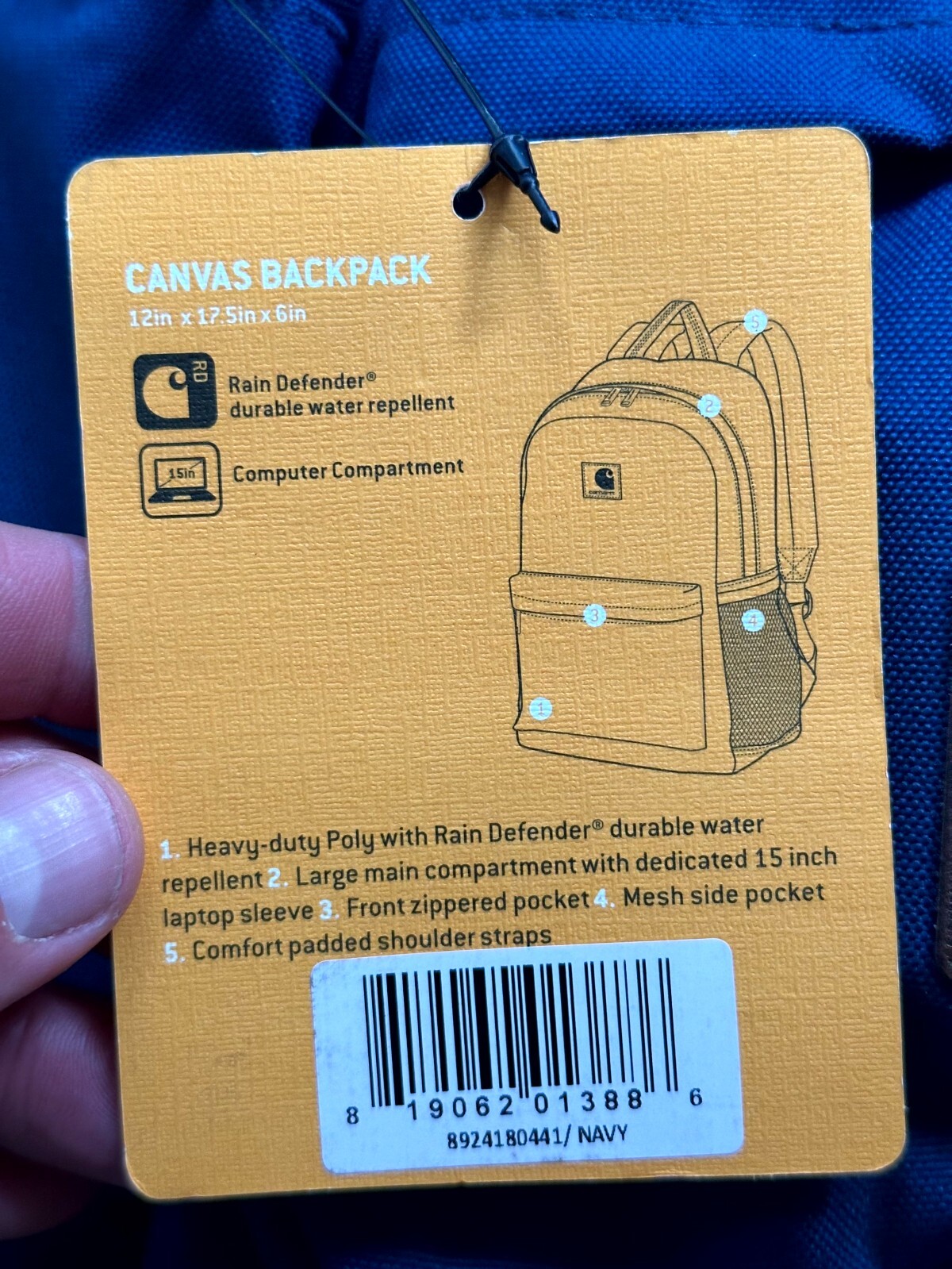 Carhartt Canvas Backpack Navy Disney Reservations Rain Defender 17×12 Outdoors