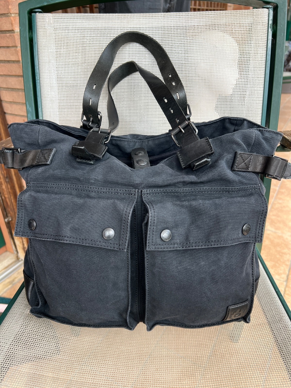 BELSTAFF HANDBAG TOTE BAG Cotton & Leather Colonial Made Italy