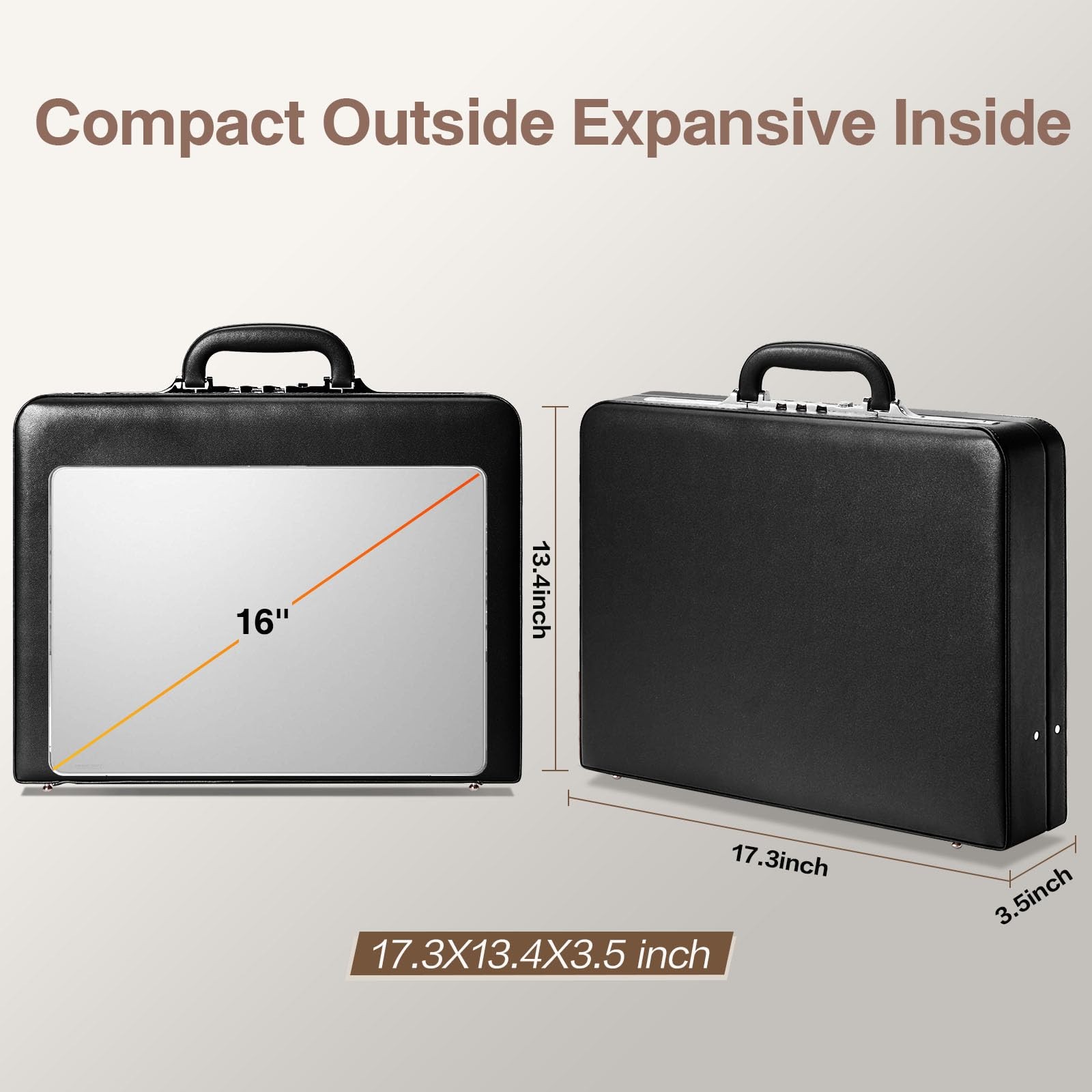 Men’s Anti~Theft Briefcase, 16~Inch Laptop Compartment, Waterproof Black