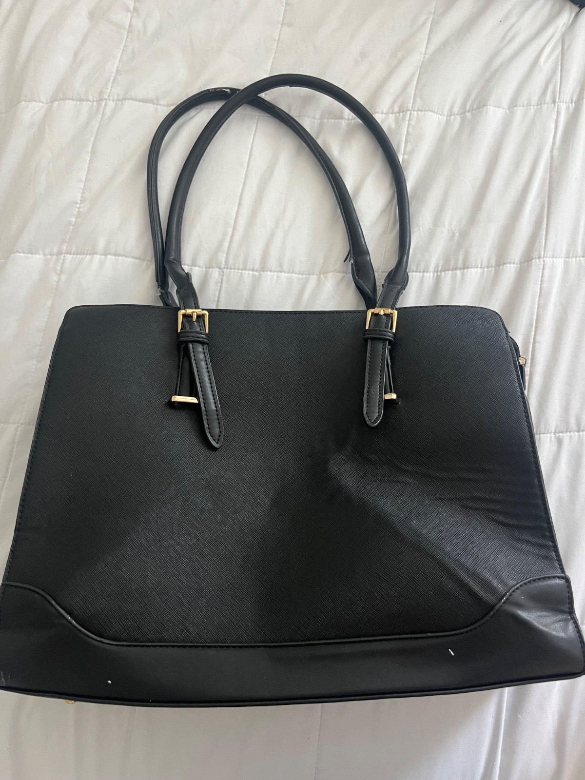 Women’s Synthetic Leather Black Work Bag With Laptop Holder Inside