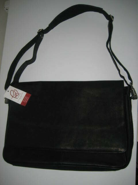 Piel Leather Black Laptop Messenger Crossbody Professional Commuter Bag 2360