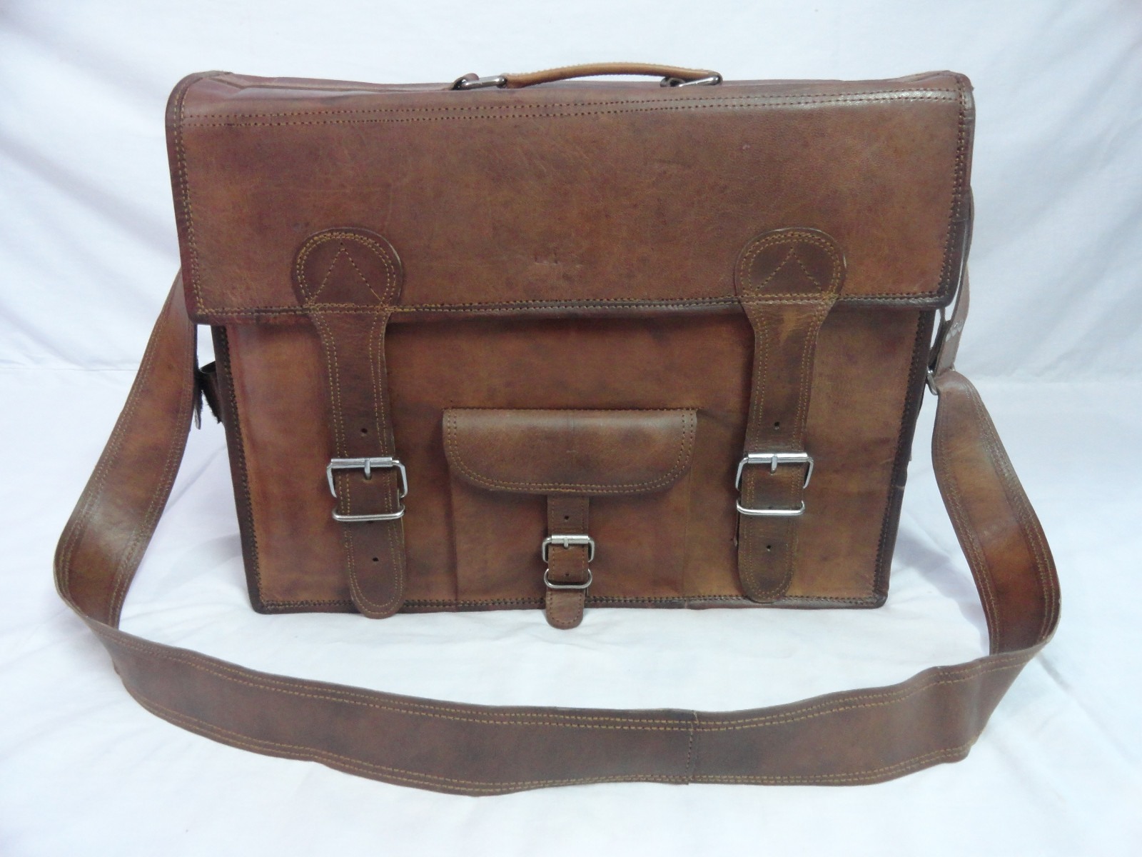 18 In Genuine Leather Messenger Bag Office Briefcase Laptop Satchel Shoulder Bag