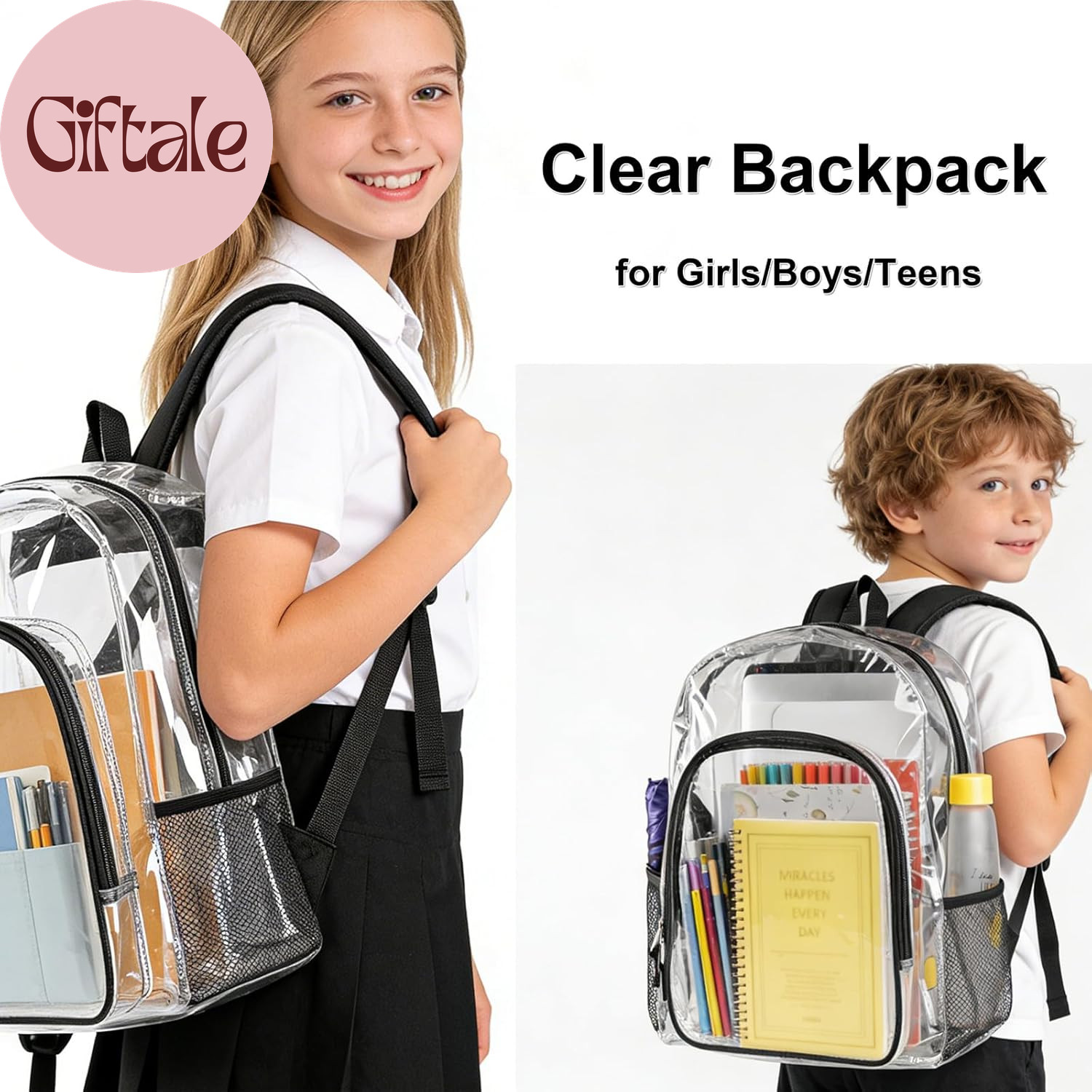 Clear Backpack Heavy Duty – 16X12X6 in Large Transparent Backpacks for School, C