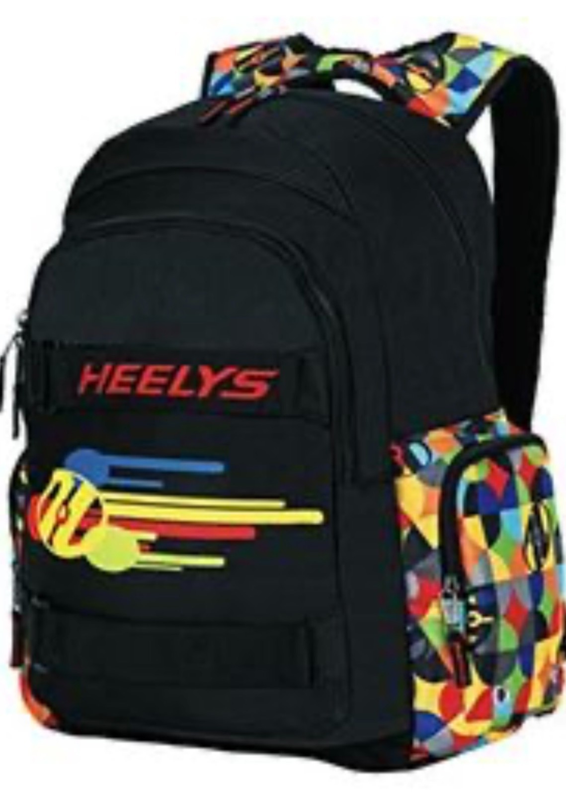 Heelys Backpack Thrasher Black Multicolor Geo Graphic Skateboard Straps School